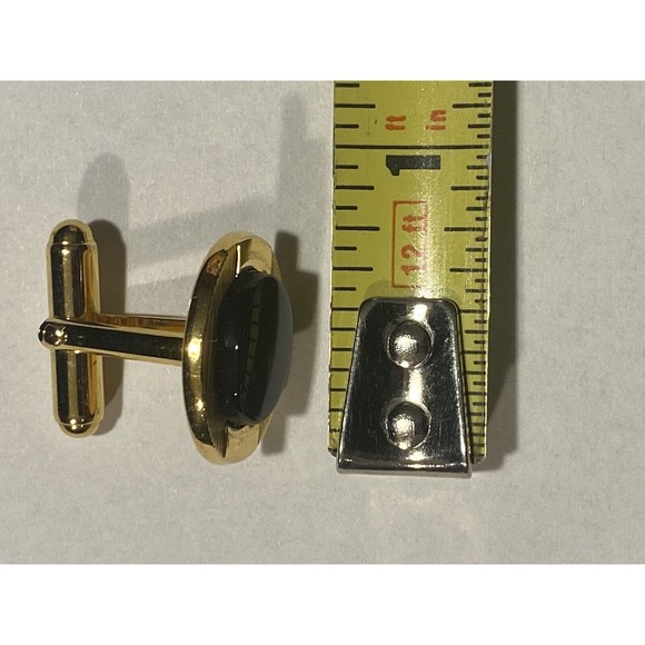 Vintage faux black onyx and gold cufflinks - Picture 6 of 7